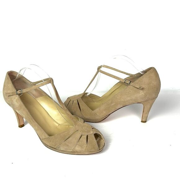 Silvia Vera Beige Suede T-Strap Heels made in Spain EUR 41 US 9,5 - Picture 2 of 13